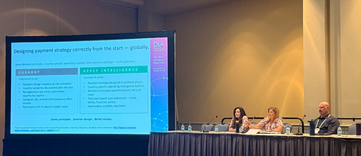 Donna Libretti Cooke presenting on a participant payment strategy panel at the DIA 2026 Global Annual Meeting